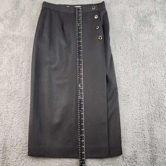 Vintage Women’s Wool Skirt Black Wrap Gold Buttons Lined Maxi USA Made Size 8 - Picture 4 of 7